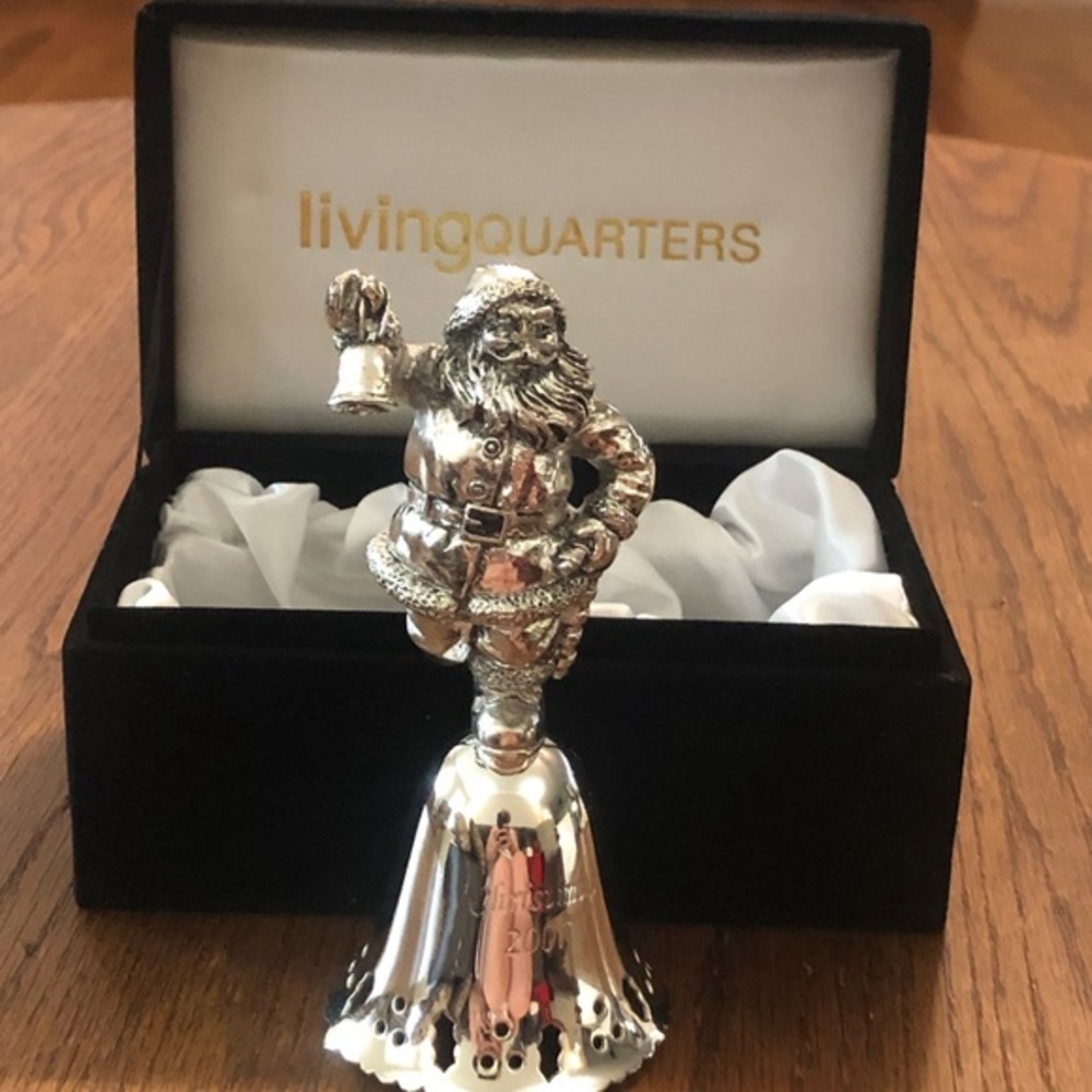 Living Quarters Santa Bell 2007 Lacquered Silver Plate Christmas Holiday Decor